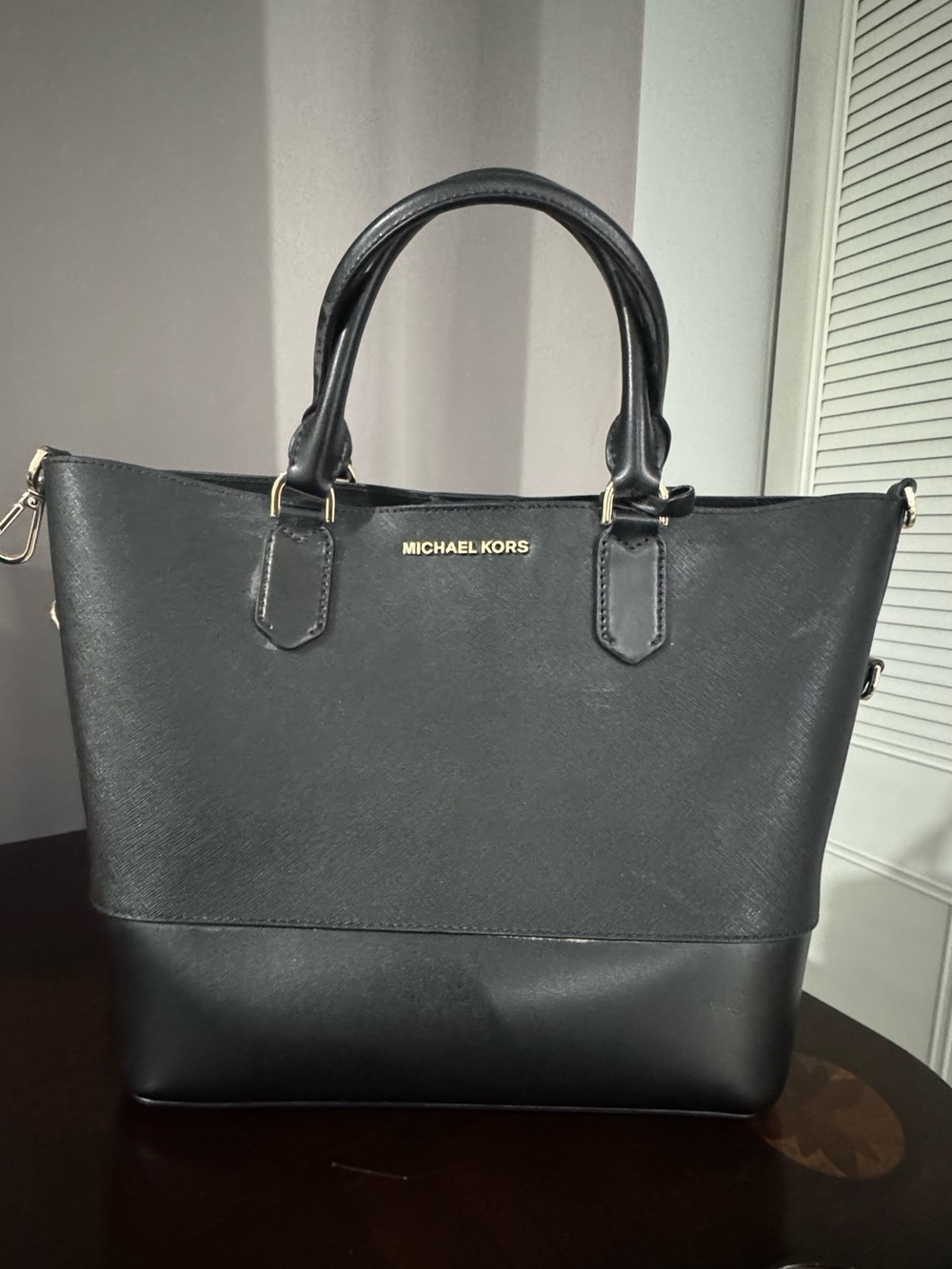 Michael Kors Black Saffiano Leather Satchel with Gold Hardware